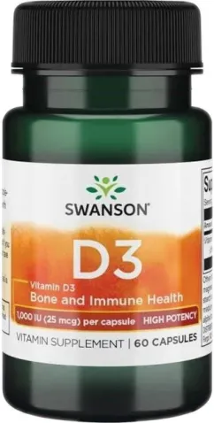 Пищевая добавка Swanson витамин D3 1000 МЕ 60 капсул (87614115108)