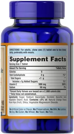 Вітаміни Puritan's Pride Chewable Vitamin C 500 мг with Rose Hips 90 жувальних таблеток (074312138805) - фото №3