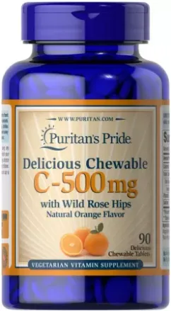 Вітаміни Puritan's Pride Chewable Vitamin C 500 мг with Rose Hips 90 жувальних таблеток (074312138805)