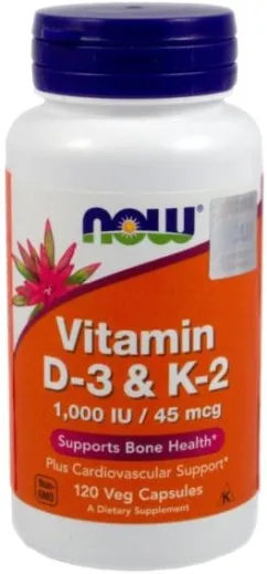 Добавка харчова Now Foods Вітамін D3+K2 120 капсул для імунітету (733739003690)