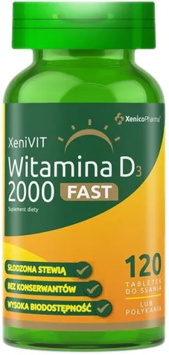 Харчова добавка Xenico Pharma Ксенівіт Вітамін D3 2000 Fast 120 (5905279876729)