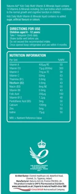 Мультивітаміни та мінерали Natures Aid Kidz 150 мл (ND138610) - фото №2