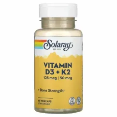 Витамин D3+К2 Solaray Витамин Д3+К2 без сои 5000 IU 60 вегетарианских капсул