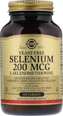 Селен, Solgar (Селенометіонін), Selenium, Yeast-Free, 200 мкг, 250 таблеток (33984025585)