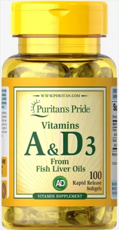 Вітаміни Puritan's Pride Vitamins A&D 5000/400 IU 100 капсул (074312143014)