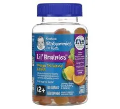 Смесь трех омега жирных кислот и ДГК, мультивитаминная добавка, для детей от 2 лет Gerber, Lil Brainies 60 жевательных конфет