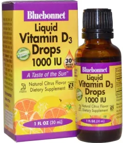 Витамины Bluebonnet Nutrition Жидкий Витамин D3 1000IU апельсин 30мл капли (743715003743)