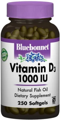 Витамины Bluebonnet Nutrition Витамин D3 1000IU 250 желатиновых капсул (743715003095)