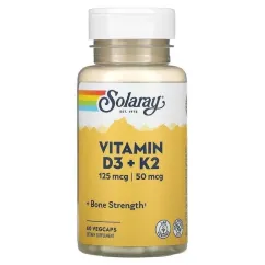 Solaray, витамины D3 и K2 (5000 МЕ), 60 растительных капсул, Д3+К2, витамин Д3 5000 Solaray