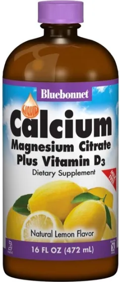 Мінерали Bluebonnet Nutrition Рідкий Кальцій Цитрат магнію + Вітамін D3 лимон 16 рідких унцій (472 мл) (743715006881)