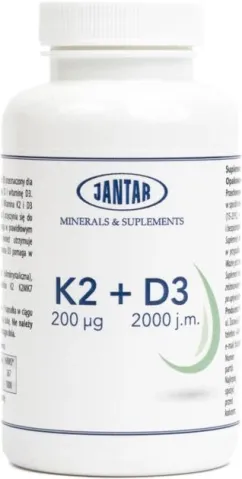 Пищевая добавка Jantar Витамин K2 MK7 200 мкг D3 2000 90 капсул (5907527950403)