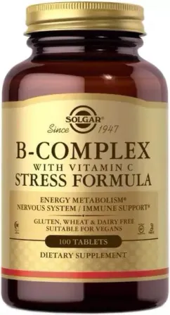 Комплекс вітамінів Solgar B-Complex with Vitamin C Stress Formula 100 таблеток (33984002005)