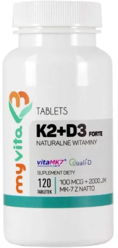 Харчова добавка Myvita Вітамін K2 Nk7 100 мкг + D3 2000 МО 120 таблеток (5905279123694)