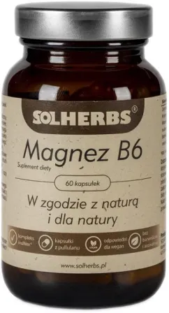 Харчова добавка Solherbs Магній B6 60 капсул від стресу (5908224731005)