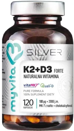 Харчова добавка Myvita Silver Вітамін K2 100+D3 2000 Forte 120 капсул (5903021590725)