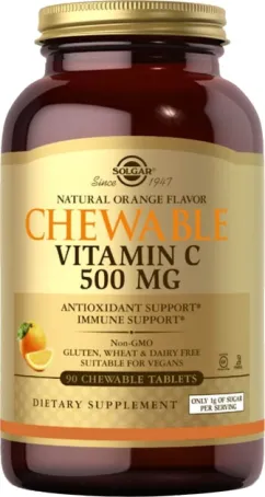 Витамин С Solgar 500 мг 90 пастилок апельсин (33984004078)