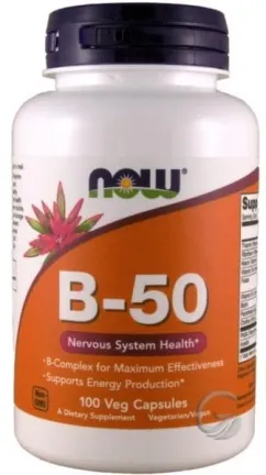 Добавка пищевая Now Foods Витамин B 50 100 капсул Нервная система (733739004208)