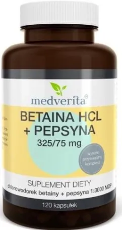 Пищевая добавка Medverita Бетаина HCL Папсин 325/75мг 120 (5900718340748)