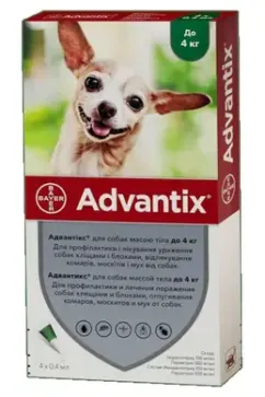 Краплі Bayer Адвантікс інсектоак. для собак до 4кг піп. №4 (4007221047223)