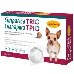 Таблетки Zoetis Симпарика ТРИО табл для собак от блох,клещей,гельминтов 1.25-2.5кг №3 (10024331)