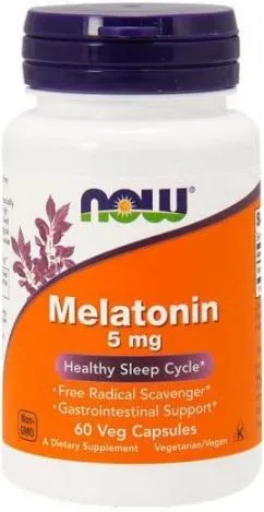 Натуральная добавка Now Foods Melatonin 5 мг 60 веган капс (733739035554)