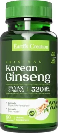 Натуральная добавка Earth's Creation Korean Ginseng 520 mg 100 капс (608786008106)