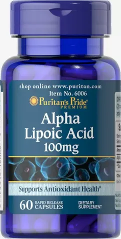 Натуральна добавка Puritan's Pride Альфа-ліпоєва кислота 100 мг 60 капсул (6424)
