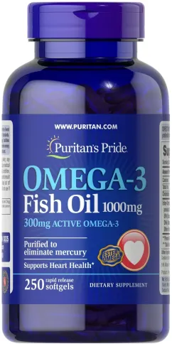 Жирні кислоти Puritan's Pride Omega 3 1000 мг 250 капсул (9296)