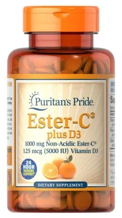 Вітаміни Puritan's Pride C-1000 Ester-C® Plus Vitamin D-3 125 мкг 5000 IU 60 таб (20314)