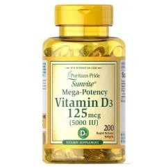 Витамины Puritan's Pride Vitamin D3 5000 IU 200 капсул (7429)