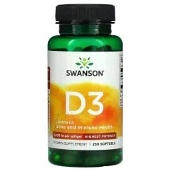 Вітамін D3 Swanson Highest Potency 5,000 IU 250 капсул (20252)