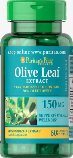 Натуральна добавка Puritan's Pride Olive Leaf Standardized Extract 150 мг 60 капсул (23900)