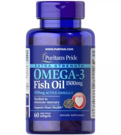 Жирні кислоти Puritan's Pride Omega-3 Fish Oil Extra Strength 1500 мг 450 мг Active Omega-3 60 капсул (20291)