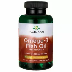 Жирні кислоти Swanson Omega-3 Fish Oil whith vitamin D Lemone Flavored 1000 мг 60 капсул (21226)