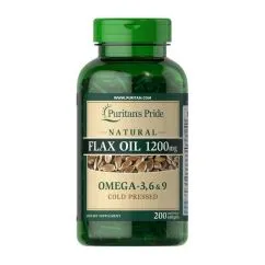 Жирні кислоти Puritan's Pride Flax Oil 1200 мг Omega 3-6-9 Cold Pressed 200 капсул (2022-09-0126)