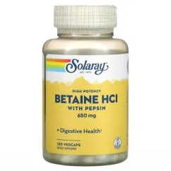 Натуральна добавка Solaray High Potency Betain HCl with Pepsin 650 мг 100 капсул (2022-10-1029)