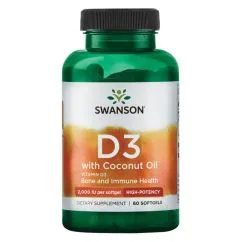 Натуральная добавка Swanson D-3 Coconut oil 2000IU 60 soft (100-57-3484126-20)