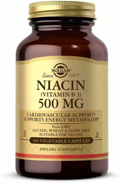 Вітамін B3 Solgar Niacin 500 мг 100 капсул (2022-10-1535)