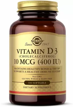 Вітамін Solgar Vitamin D3 (Cholecalciferol) 10 мкг 400 IU 250 капсул (2022-10-2978)