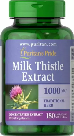 Витамины Puritan's Pride Milk Thistle 4:1 Extract 1000 мг 180 капсул (100-20-8003125-20)