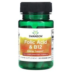 Натуральна добавка Swanson Folic Acid B12 30 капсул (2022-09-0218)