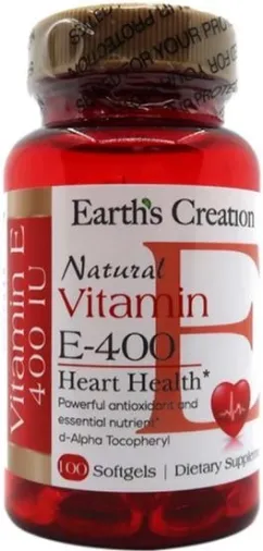 Витамины Earth's Creation Vitamin E-180mg 400IU DL-alpha 100 софт гель (608786004504)