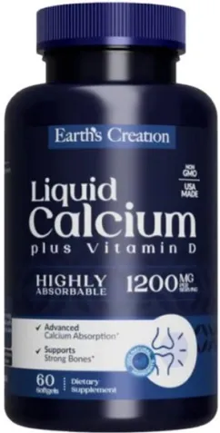 Витамины и минералы Earth's Creation Liquid Calcium 1200 Plus Vitamin D3 60 софт гель (608786006515)