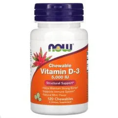 Вітаміни Now Foods Vitamin D3 5000 ME 120 жевательных таб мята