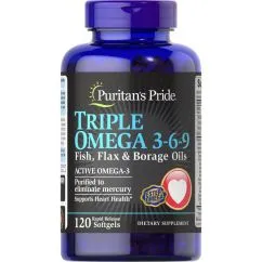 Жирные кислоты Puritan's Pride Triple Omega 3-6-9 Fish Flax & Borage Oils 120 капсул (0025077185207)