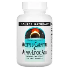 Жироспалювач Source Naturals Acetyl L-Carnitine & Alpha Lipoic Acid 650 mg, 60 таблеток (021078017998)