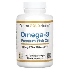 Жирные кислоты California Gold Nutrition Omega 3 Premium Fish Oil 100 рыбных капсул (898220009527)