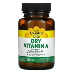 Витамины и минералы Country Life Dry Vitamin A 10000 IU 100 таблеток (0015794055310)