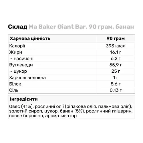 Батончик Ма Бейкер Giant Bar 90 г 1/20 Банан (5034444101134) - фото №3