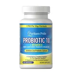 Пробіотики та пребіотики Puritan's Pride Probiotic 10 with Vitamin D 60 капсул (CN13199)